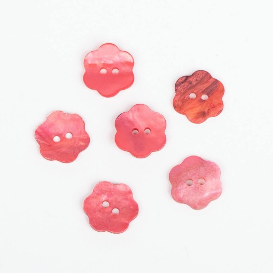Drops button Mother of pearl 15mm flower red